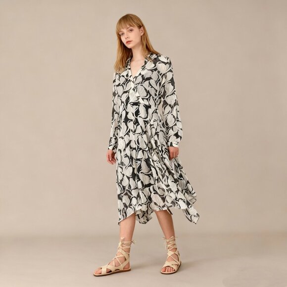 Mint Velvet Dresses & Skirts - NWOT Mint Velvet Olivia Geometric Sheer Asymmetric Midi Dress US 6 UK 10